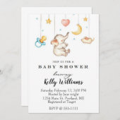 Cute Elephant baby shower Invitation Kaart (Voorkant / Achterkant)
