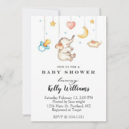 Cute Elephant baby shower Invitation Kaart