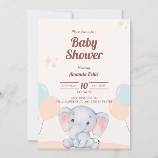 Cute Elephant Baby shower Invitation Kaart (Voorkant)
