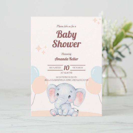 Cute Elephant Baby shower Invitation Kaart (Staand voorkant)