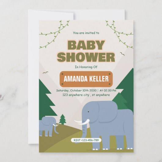 Cute Elephant Baby shower Invitation Kaart (Voorkant)