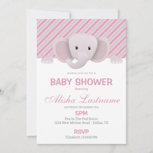Cute Elephant Baby shower Invitation Kaart (Voorkant)