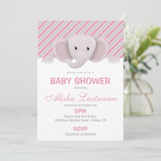 Cute Elephant Baby shower Invitation Kaart (Staand voorkant)