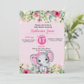 Cute Elephant Baby shower Invitation Kaart (Staand voorkant)