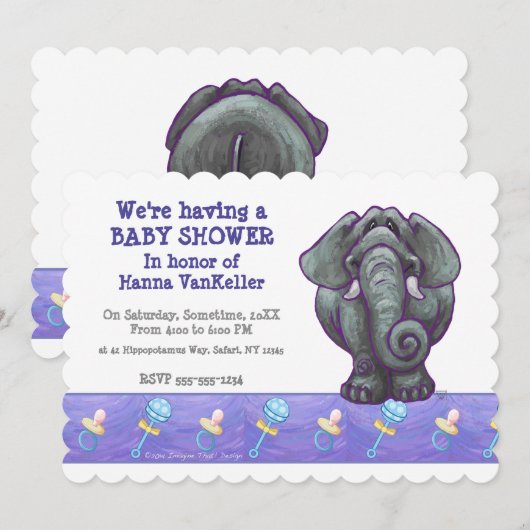Cute Elephant Baby shower Kaart (Voorkant / Achterkant)