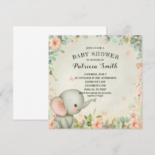 Cute Elephant Baby shower Kaart (Voorkant / Achterkant)