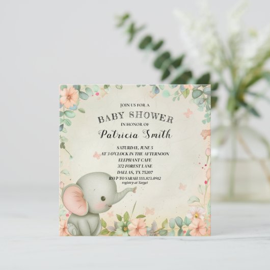 Cute Elephant Baby shower Kaart (Staand voorkant)