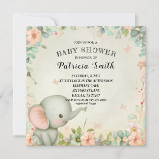 Cute Elephant Baby shower Kaart