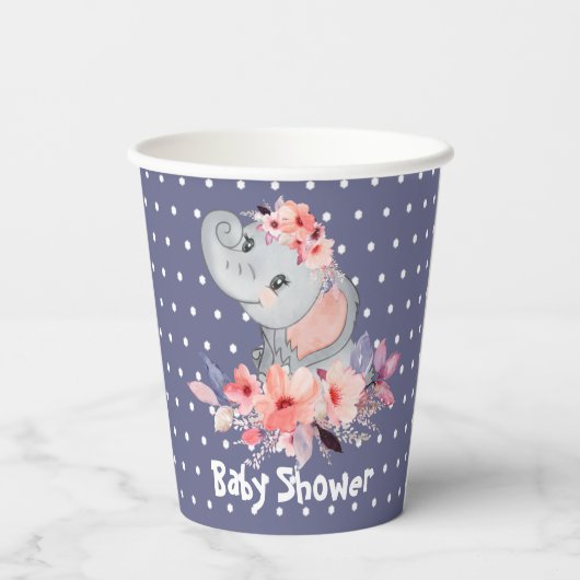 Cute Elephant Baby shower Papieren Bekers (Achterkant)