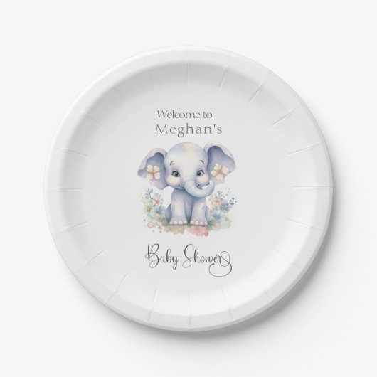 Cute Elephant Baby shower Papieren Bordje (Voorkant)