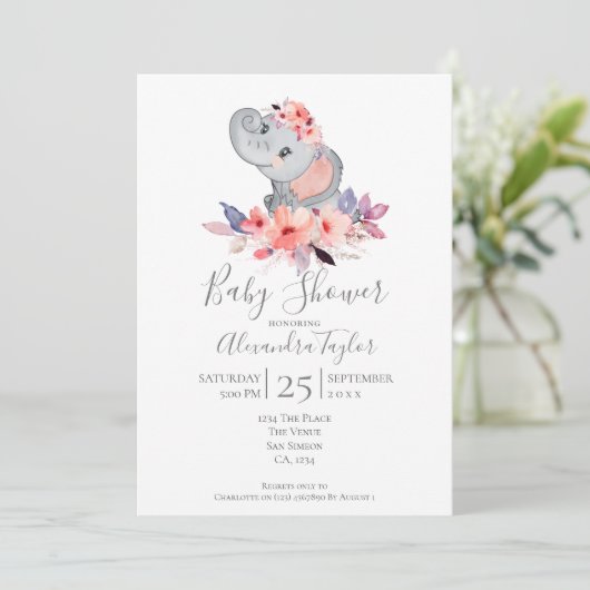 Cute Elephant Baby shower Persoonlijk Kaart (Staand voorkant)