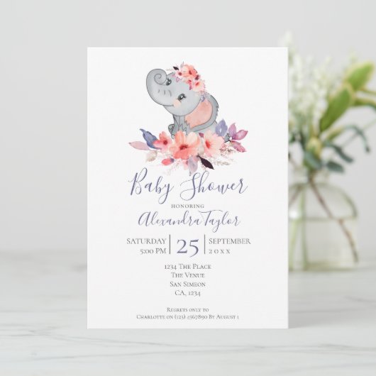 Cute Elephant Baby shower Persoonlijk Kaart (Staand voorkant)