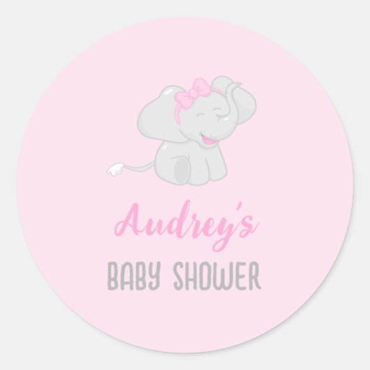 Cute Elephant Baby shower Roze Ronde Sticker (Voorkant)