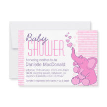 Cute Elephant baby shower  roze uitnodiging