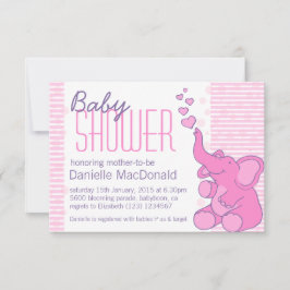 Cute Elephant baby shower  roze uitnodiging