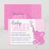 Cute Elephant baby shower  roze uitnodiging (Voorkant / Achterkant)