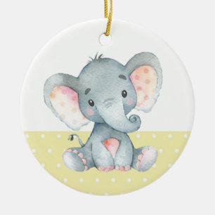 Cute Elephant Baby shower Yellow Keramisch Ornament