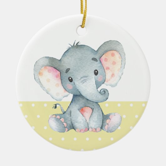 Cute Elephant Baby shower Yellow Keramisch Ornament (Voorkant)