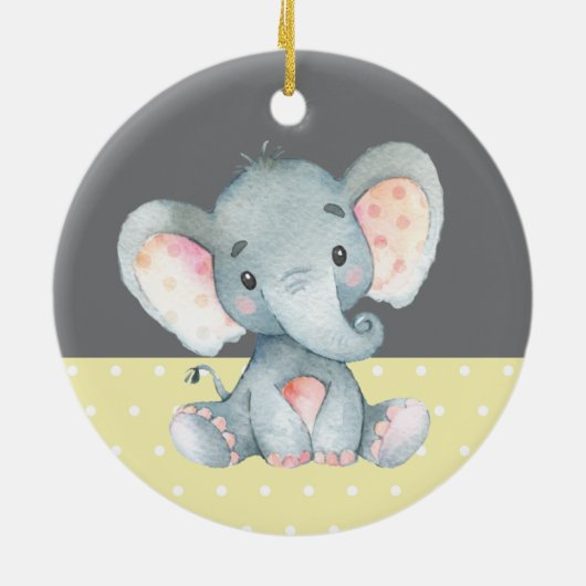 Cute Elephant Baby shower Yellow Keramisch Ornament (Achterkant)