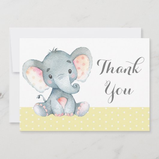 Cute Elephant Baby Yellow en Grey Bedankkaart (Voorkant)