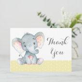 Cute Elephant Baby Yellow en Grey Bedankkaart (Staand voorkant)
