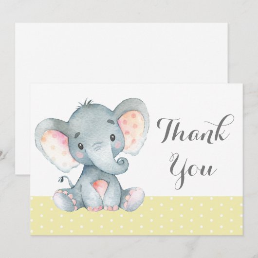 Cute Elephant Baby Yellow en Grey Bedankkaart (Voorkant / Achterkant)