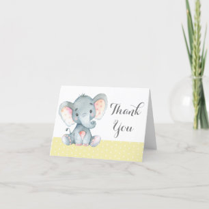 Cute Elephant Baby Yellow en Grey Bedankkaart