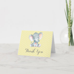 Cute Elephant Baby Yellow en Grey Bedankkaart