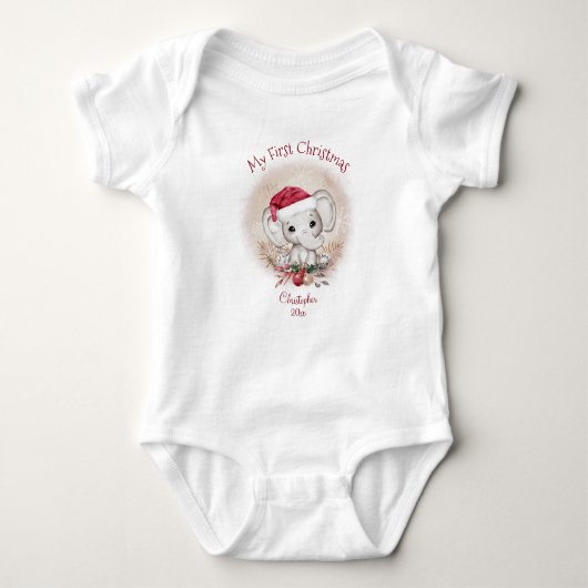 Cute Elephant Baby's First Kerstman Baby Bodysuit (Voorkant)