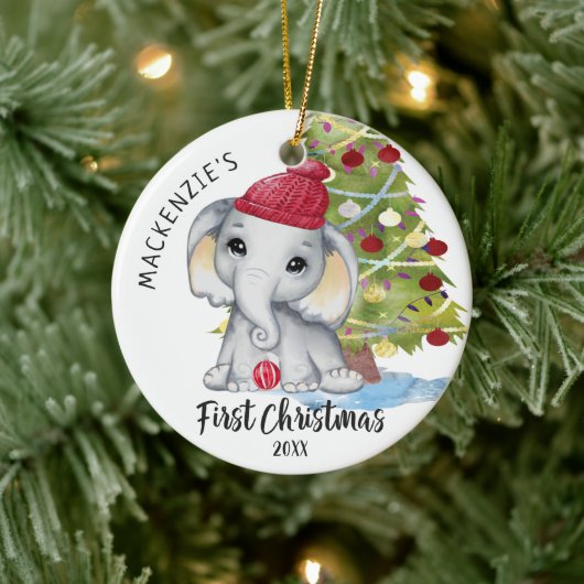 Cute Elephant Baby's First Kerstman op maat Keramisch Ornament (Boom)