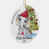Cute Elephant Baby's First Kerstman op maat Keramisch Ornament (Rechts)