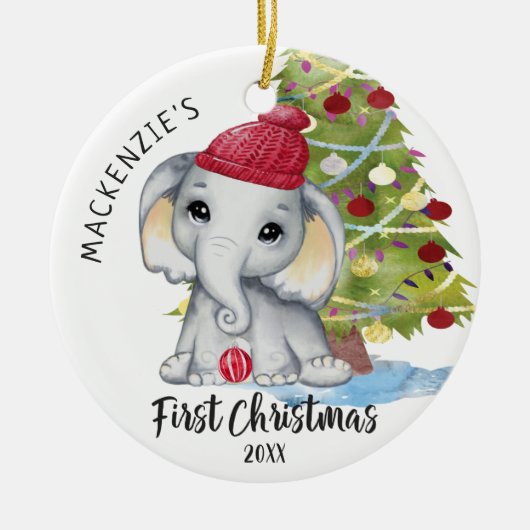 Cute Elephant Baby's First Kerstman op maat Keramisch Ornament (Voorkant)