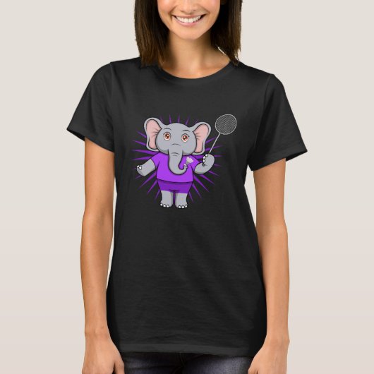 Cute Elephant Badminton Player Ironic Hobby Sports T-shirt (Voorkant)