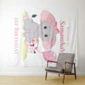 Cute Elephant ballon Girl Birthday Backdrop Wandkleed (In Situ (horizontaal))