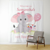 Cute Elephant ballon Girl Birthday Backdrop Wandkleed (In situ)