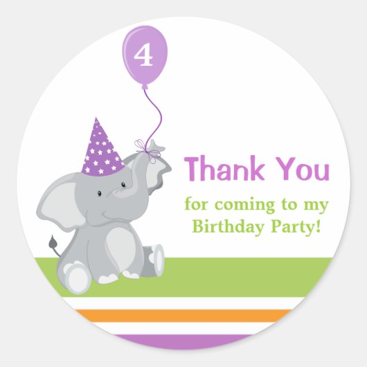 Cute Elephant & Balloon Birthday Bedankt Sticker (Voorkant)