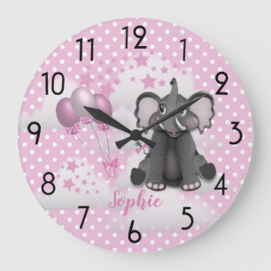 Cute Elephant Balloons Baby Girl Pink Nursery Grote Klok