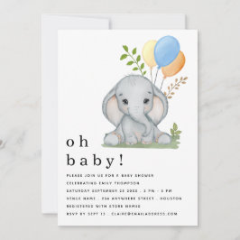 Cute Elephant Balloons Blue Boy Baby shower Kaart