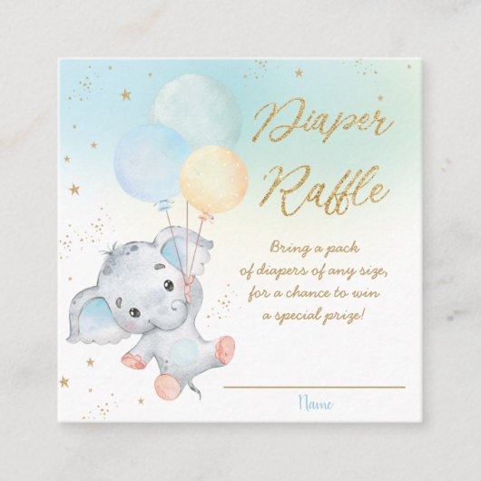 Cute Elephant Balloons Boy Diaper Raffle Informatiekaartje (Voorkant)