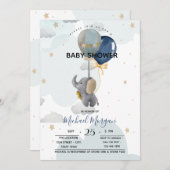 Cute Elephant Balloons Clouds Baby shower Kaart (Voorkant / Achterkant)