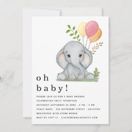 Cute Elephant Balloons Pink Girl Baby shower Kaart