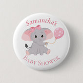 Cute Elephant Balloons Roze Baby shower Button (Voorkant)