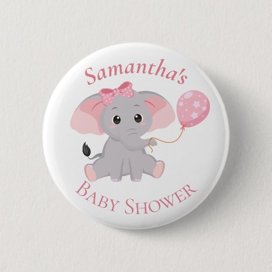 Cute Elephant Balloons Roze Baby shower Button (Voorkant)