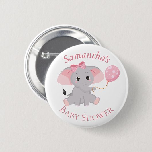 Cute Elephant Balloons Roze Baby shower Button (Voorkant /achterkant)