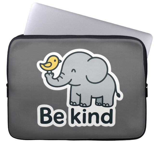 Cute elephant & bird sticker  laptop sleeve (Voorkant)