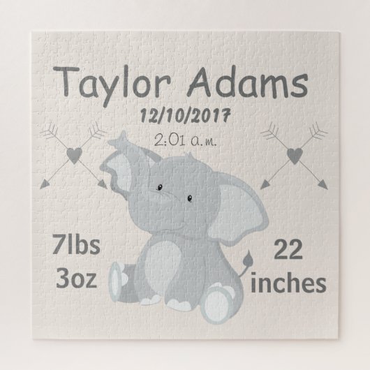 Cute Elephant Birth Stats Legpuzzel (Verticaal)