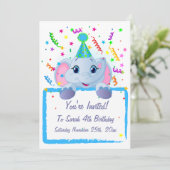 Cute Elephant Birthday Invites Kaart (Staand voorkant)