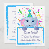 Cute Elephant Birthday Invites Kaart (Voorkant / Achterkant)
