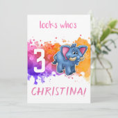 Cute Elephant Birthday Kaart Paars (Staand voorkant)