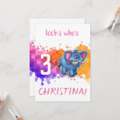 Cute Elephant Birthday Kaart Paars (Voorkant / Achterkant in situ)